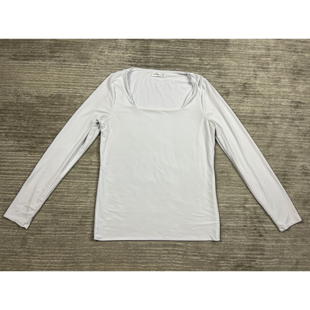 Gemma & Olivia Top Womens Large Light Grey Square Neck Long Sleeve Slim Stretch